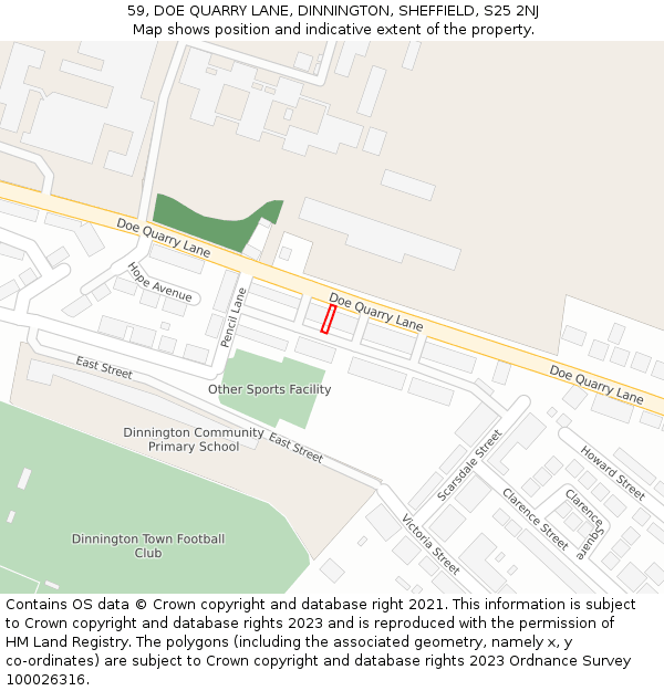 59, DOE QUARRY LANE, DINNINGTON, SHEFFIELD, S25 2NJ: Location map and indicative extent of plot