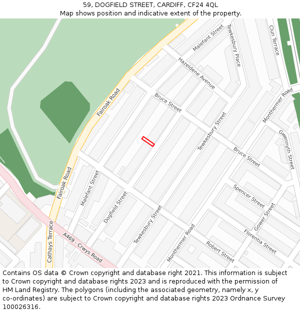 59, DOGFIELD STREET, CARDIFF, CF24 4QL: Location map and indicative extent of plot