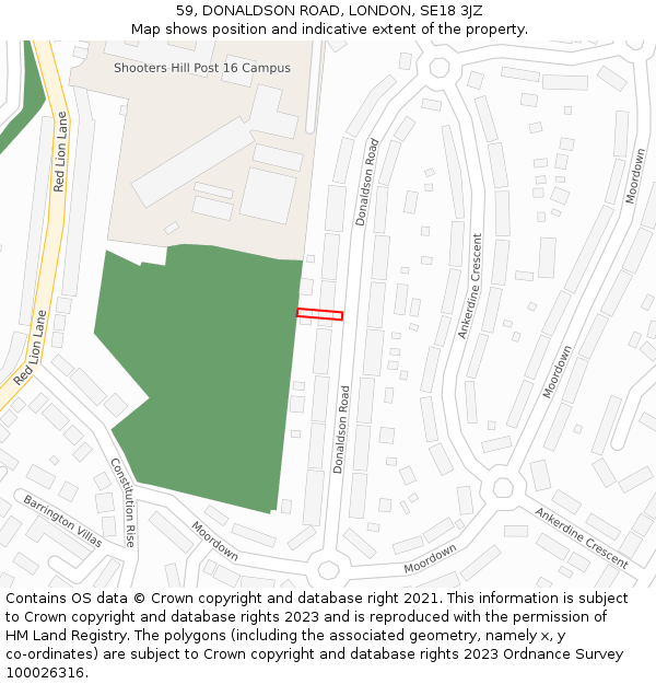 59, DONALDSON ROAD, LONDON, SE18 3JZ: Location map and indicative extent of plot