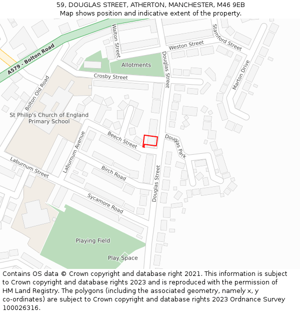 59, DOUGLAS STREET, ATHERTON, MANCHESTER, M46 9EB: Location map and indicative extent of plot