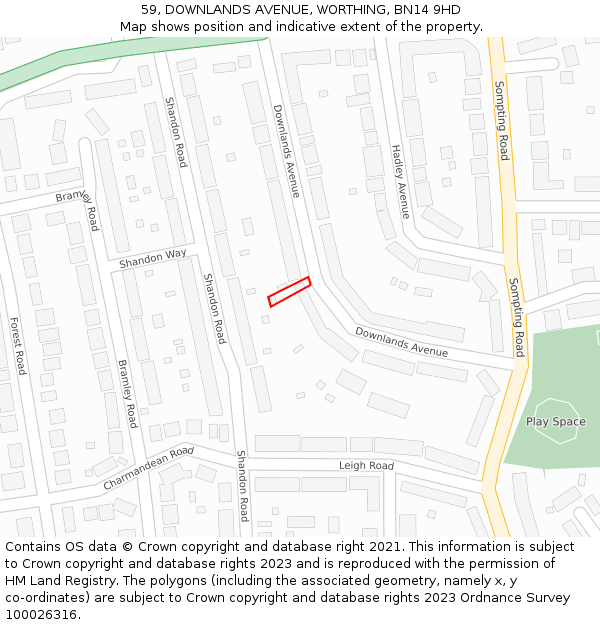 59, DOWNLANDS AVENUE, WORTHING, BN14 9HD: Location map and indicative extent of plot