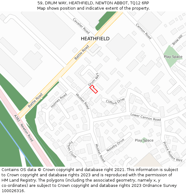 59, DRUM WAY, HEATHFIELD, NEWTON ABBOT, TQ12 6RP: Location map and indicative extent of plot