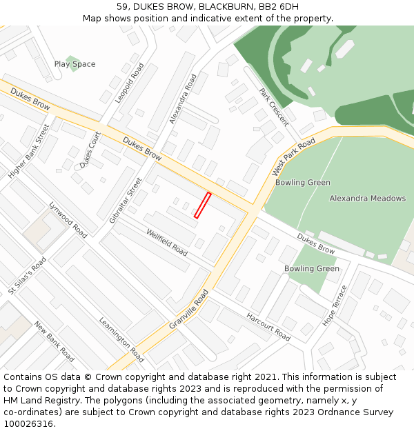 59, DUKES BROW, BLACKBURN, BB2 6DH: Location map and indicative extent of plot