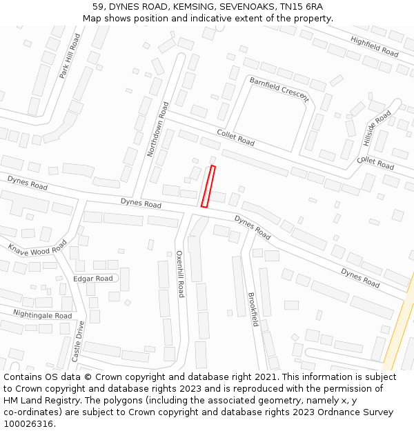 59, DYNES ROAD, KEMSING, SEVENOAKS, TN15 6RA: Location map and indicative extent of plot