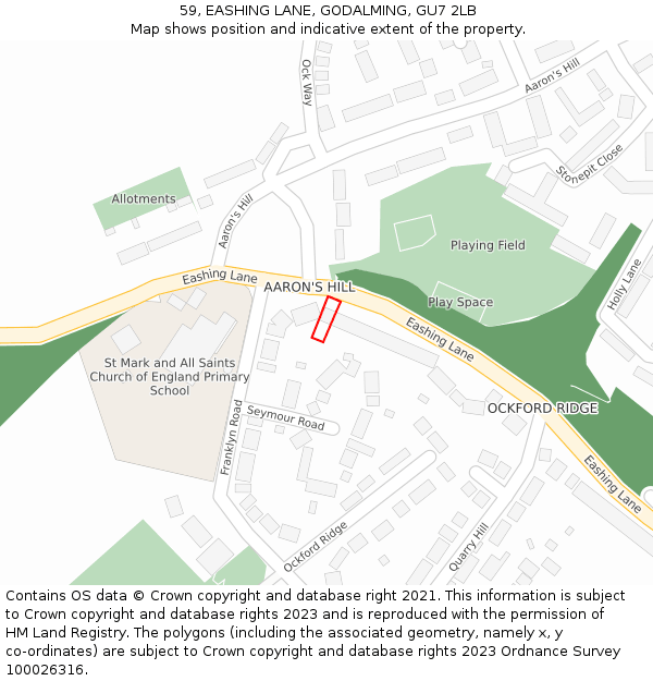 59, EASHING LANE, GODALMING, GU7 2LB: Location map and indicative extent of plot