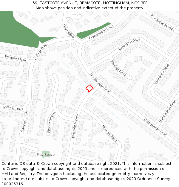 59, EASTCOTE AVENUE, BRAMCOTE, NOTTINGHAM, NG9 3FF: Location map and indicative extent of plot