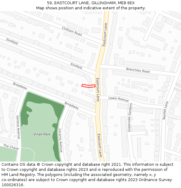 59, EASTCOURT LANE, GILLINGHAM, ME8 6EX: Location map and indicative extent of plot