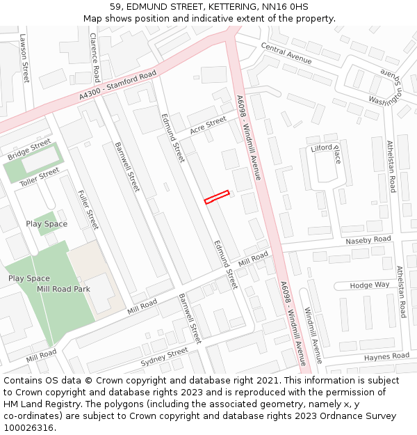 59, EDMUND STREET, KETTERING, NN16 0HS: Location map and indicative extent of plot