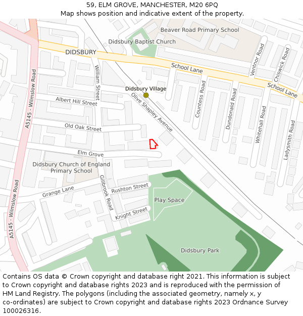 59, ELM GROVE, MANCHESTER, M20 6PQ: Location map and indicative extent of plot