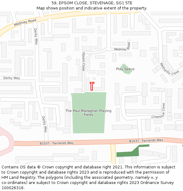 59, EPSOM CLOSE, STEVENAGE, SG1 5TE: Location map and indicative extent of plot