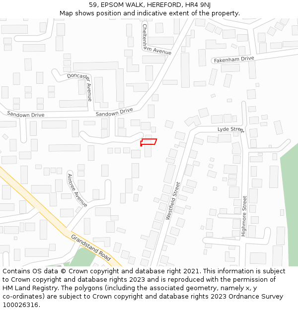 59, EPSOM WALK, HEREFORD, HR4 9NJ: Location map and indicative extent of plot