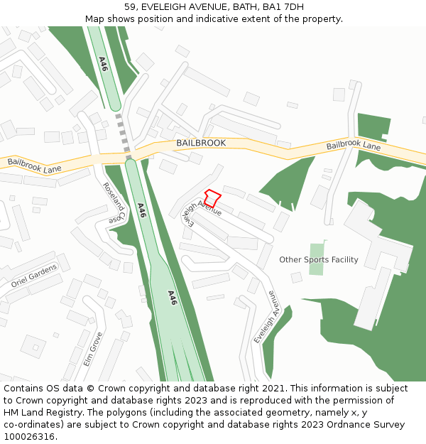 59, EVELEIGH AVENUE, BATH, BA1 7DH: Location map and indicative extent of plot