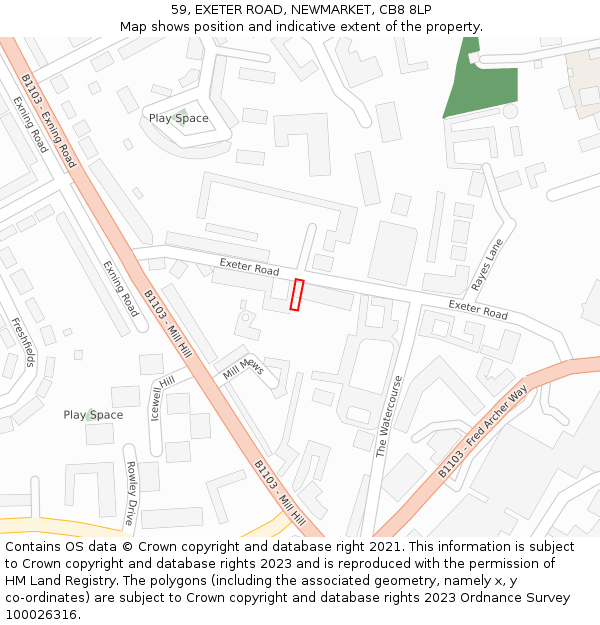 59, EXETER ROAD, NEWMARKET, CB8 8LP: Location map and indicative extent of plot