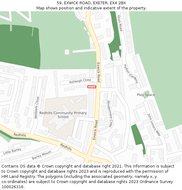 59, EXWICK ROAD, EXETER, EX4 2BX: Location map and indicative extent of plot
