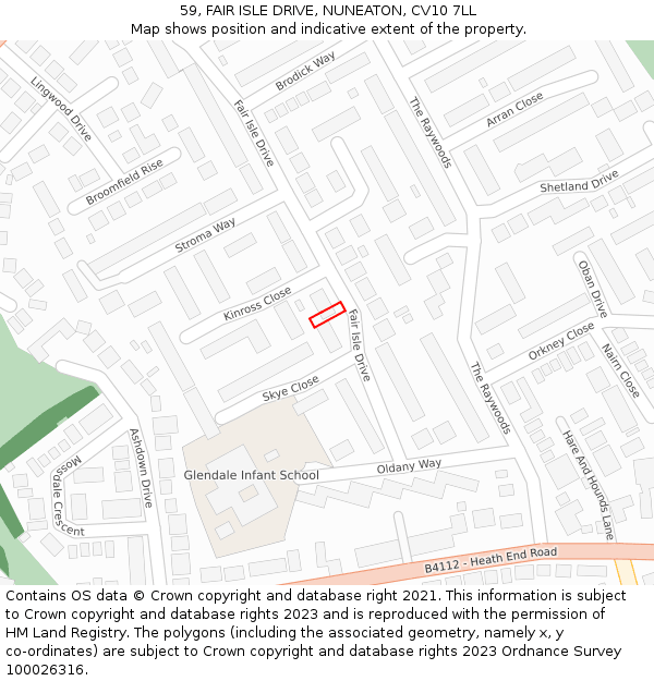 59, FAIR ISLE DRIVE, NUNEATON, CV10 7LL: Location map and indicative extent of plot