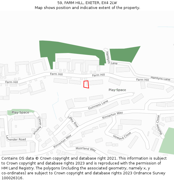 59, FARM HILL, EXETER, EX4 2LW: Location map and indicative extent of plot