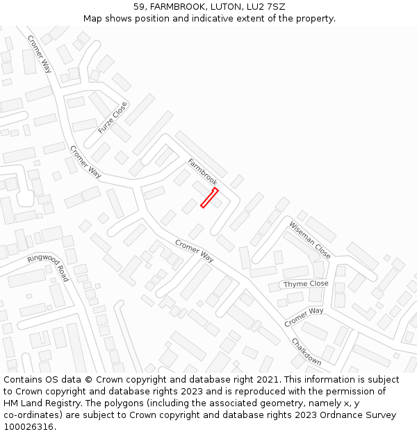 59, FARMBROOK, LUTON, LU2 7SZ: Location map and indicative extent of plot