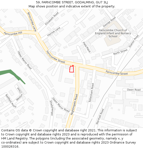 59, FARNCOMBE STREET, GODALMING, GU7 3LJ: Location map and indicative extent of plot