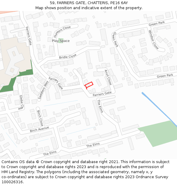 59, FARRIERS GATE, CHATTERIS, PE16 6AY: Location map and indicative extent of plot