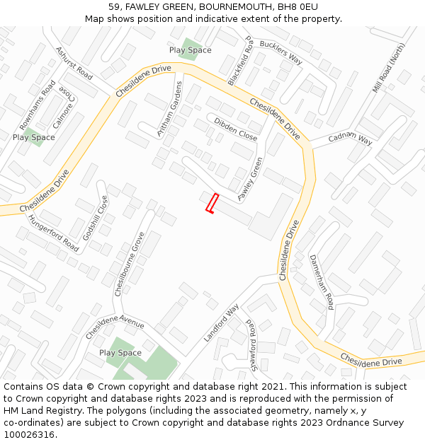 59, FAWLEY GREEN, BOURNEMOUTH, BH8 0EU: Location map and indicative extent of plot