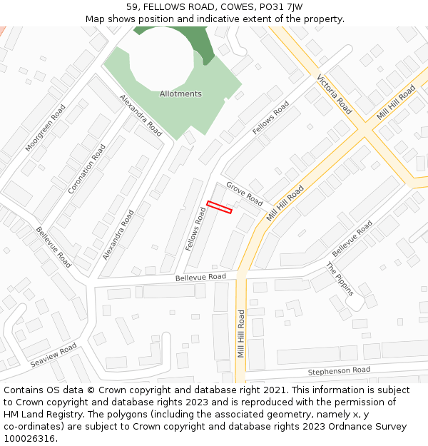 59, FELLOWS ROAD, COWES, PO31 7JW: Location map and indicative extent of plot