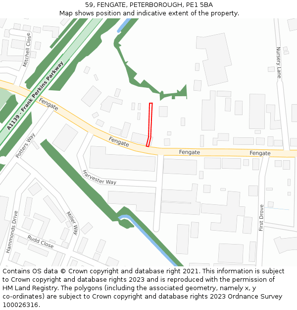 59, FENGATE, PETERBOROUGH, PE1 5BA: Location map and indicative extent of plot