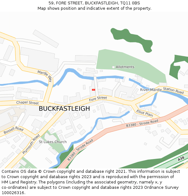 59, FORE STREET, BUCKFASTLEIGH, TQ11 0BS: Location map and indicative extent of plot