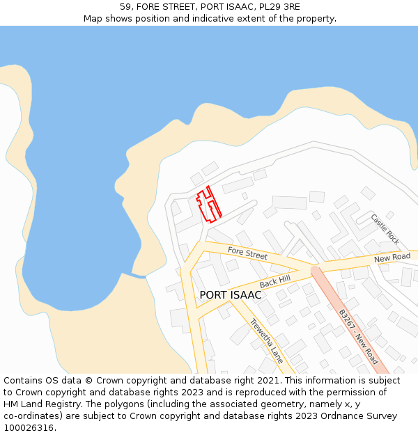 59, FORE STREET, PORT ISAAC, PL29 3RE: Location map and indicative extent of plot
