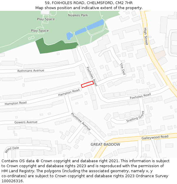 59, FOXHOLES ROAD, CHELMSFORD, CM2 7HR: Location map and indicative extent of plot