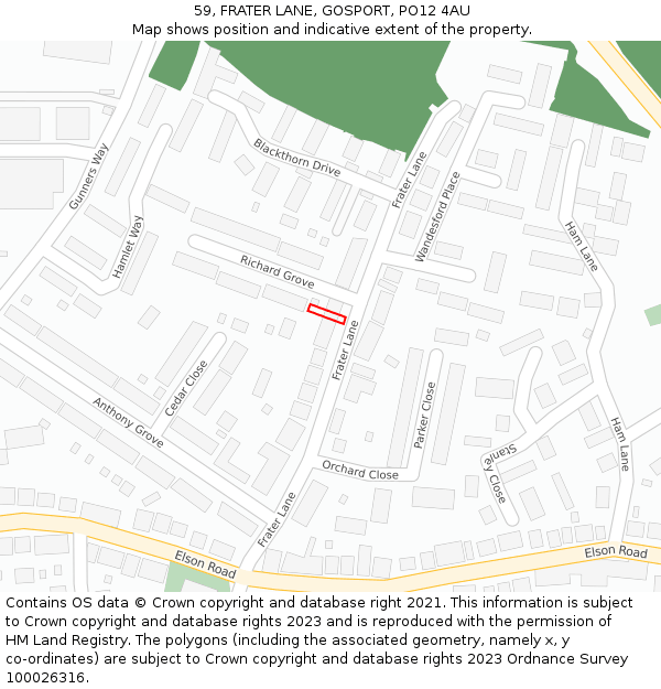 59, FRATER LANE, GOSPORT, PO12 4AU: Location map and indicative extent of plot