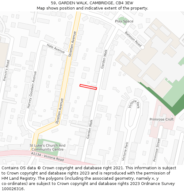 59, GARDEN WALK, CAMBRIDGE, CB4 3EW: Location map and indicative extent of plot