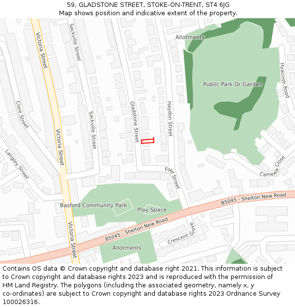 59, GLADSTONE STREET, STOKE-ON-TRENT, ST4 6JG: Location map and indicative extent of plot