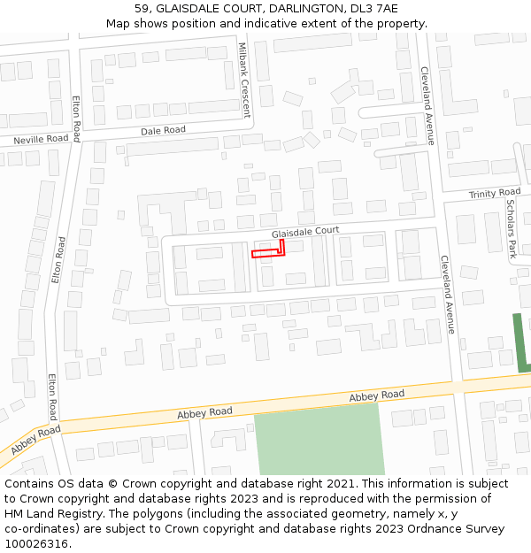 59, GLAISDALE COURT, DARLINGTON, DL3 7AE: Location map and indicative extent of plot