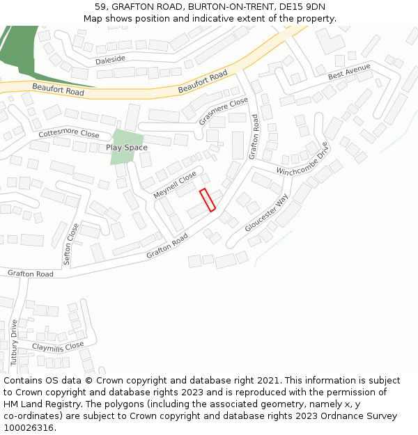 59, GRAFTON ROAD, BURTON-ON-TRENT, DE15 9DN: Location map and indicative extent of plot