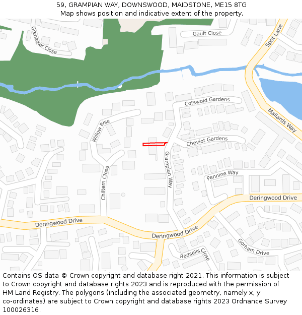59, GRAMPIAN WAY, DOWNSWOOD, MAIDSTONE, ME15 8TG: Location map and indicative extent of plot