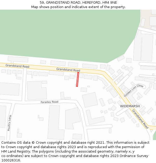 59, GRANDSTAND ROAD, HEREFORD, HR4 9NE: Location map and indicative extent of plot