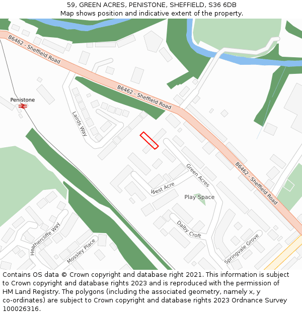 59, GREEN ACRES, PENISTONE, SHEFFIELD, S36 6DB: Location map and indicative extent of plot