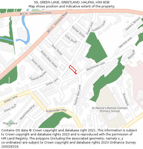 59, GREEN LANE, GREETLAND, HALIFAX, HX4 8DB: Location map and indicative extent of plot