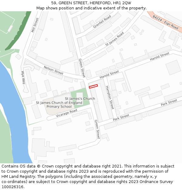 59, GREEN STREET, HEREFORD, HR1 2QW: Location map and indicative extent of plot
