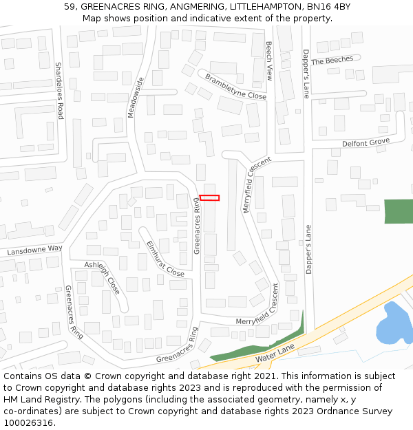 59, GREENACRES RING, ANGMERING, LITTLEHAMPTON, BN16 4BY: Location map and indicative extent of plot