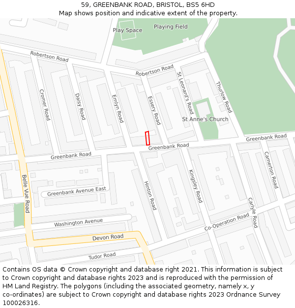 59, GREENBANK ROAD, BRISTOL, BS5 6HD: Location map and indicative extent of plot
