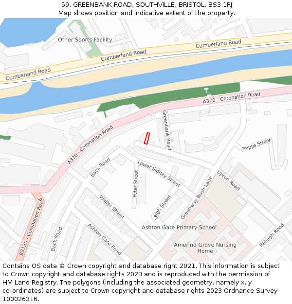 59, GREENBANK ROAD, SOUTHVILLE, BRISTOL, BS3 1RJ: Location map and indicative extent of plot