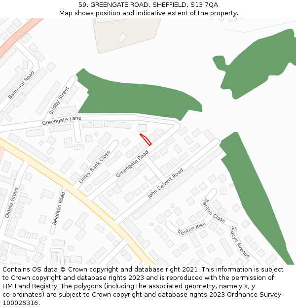 59, GREENGATE ROAD, SHEFFIELD, S13 7QA: Location map and indicative extent of plot