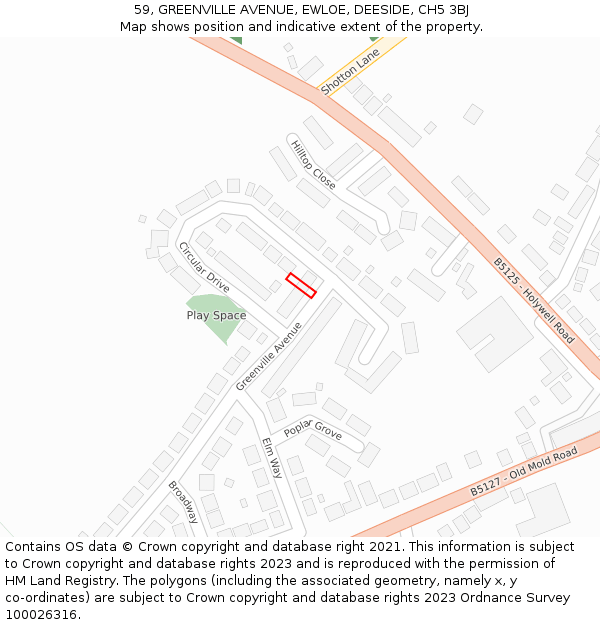 59, GREENVILLE AVENUE, EWLOE, DEESIDE, CH5 3BJ: Location map and indicative extent of plot