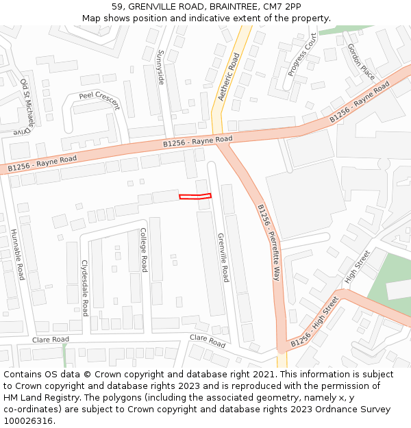 59, GRENVILLE ROAD, BRAINTREE, CM7 2PP: Location map and indicative extent of plot