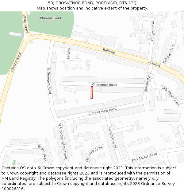 59, GROSVENOR ROAD, PORTLAND, DT5 2BQ: Location map and indicative extent of plot