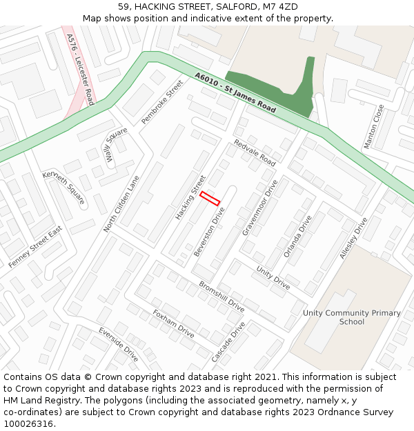 59, HACKING STREET, SALFORD, M7 4ZD: Location map and indicative extent of plot