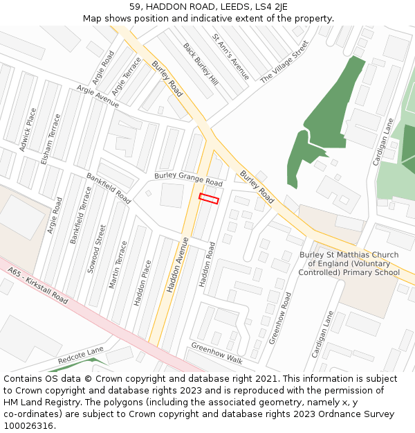 59, HADDON ROAD, LEEDS, LS4 2JE: Location map and indicative extent of plot
