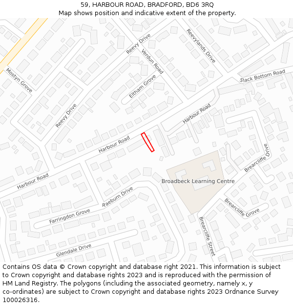 59, HARBOUR ROAD, BRADFORD, BD6 3RQ: Location map and indicative extent of plot