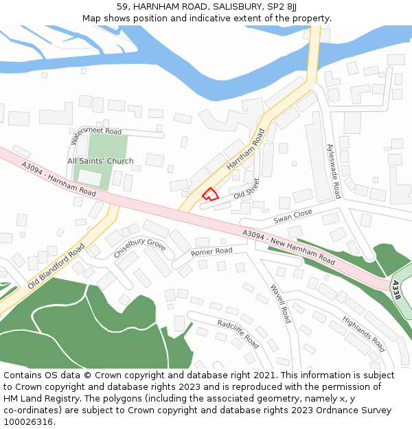 59, HARNHAM ROAD, SALISBURY, SP2 8JJ: Location map and indicative extent of plot
